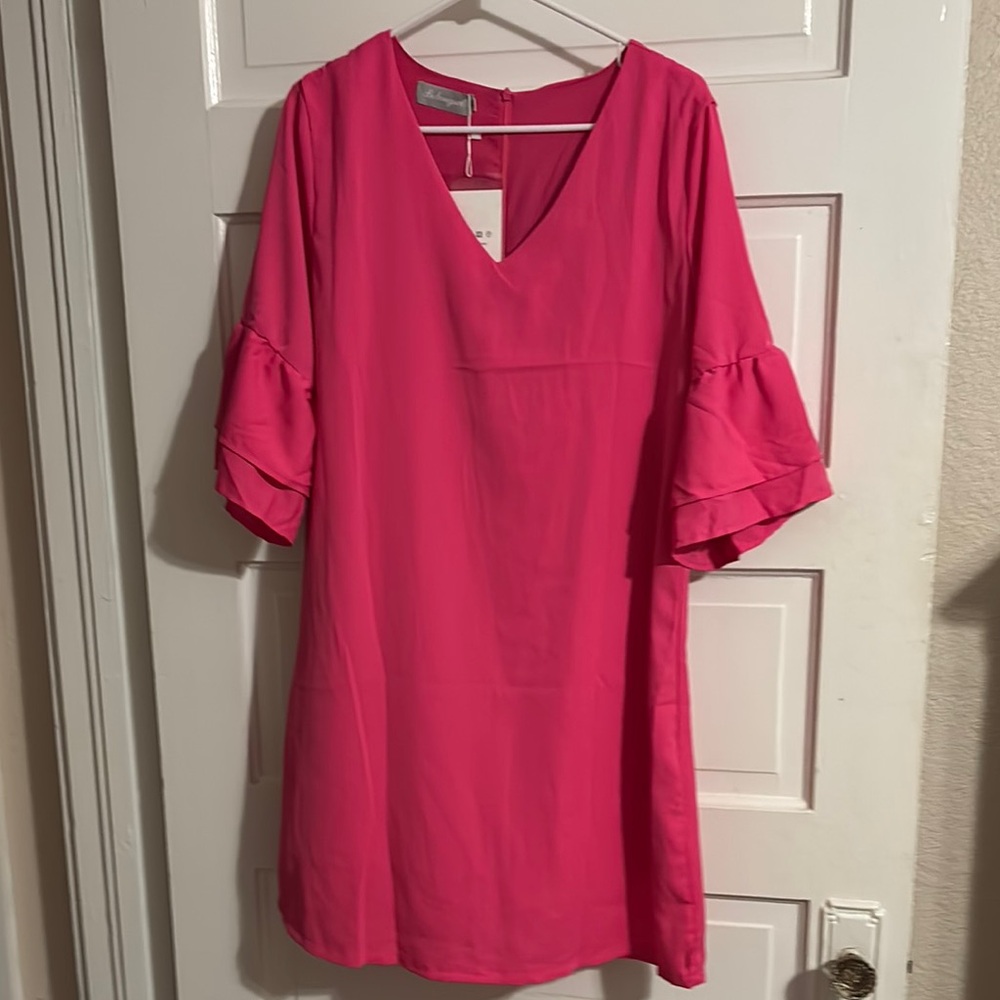 Vibrant Pink Ruffle Sleeve Dress